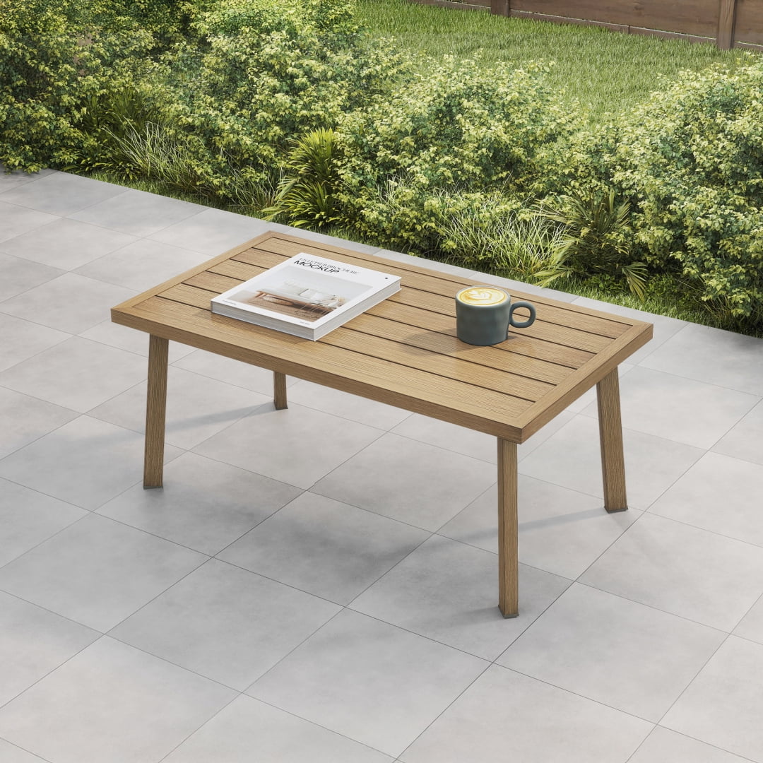 35 in Patio Rectangle Coffee Table with Wood Grain Texture, Teak