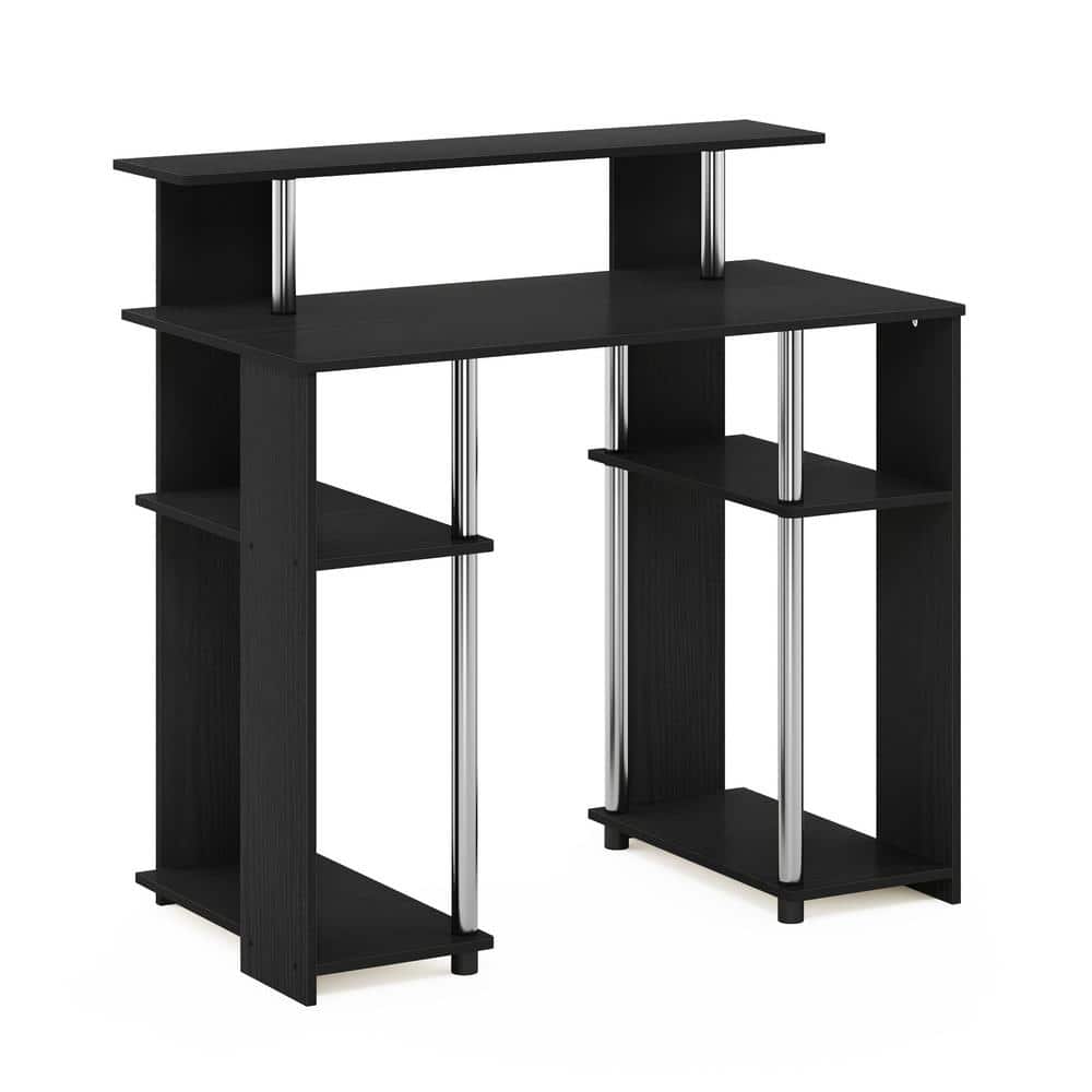 35 in. Rectangular Americano/Stainless Steel Computer Desk with Shelves ...