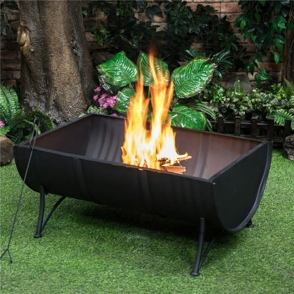 35 in. Rectangular Outdoor Metal Woodburning Barrel Firepit