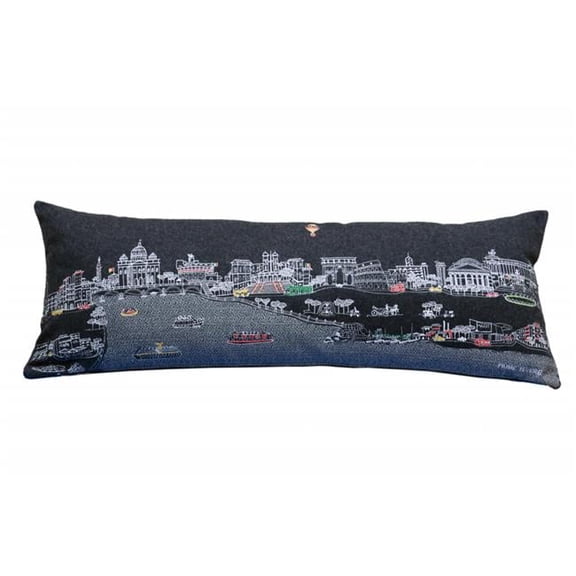 35 in. Rome Nighttime Skyline Lumbar Decorative Pillow, Black & Grey