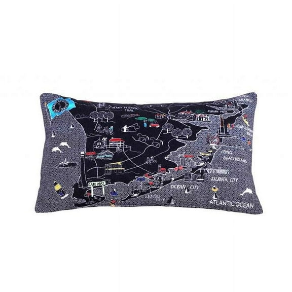 35 in. South Jersey Shore Nighttime Skyline Lumbar Decorative Pillow, Black & Grey