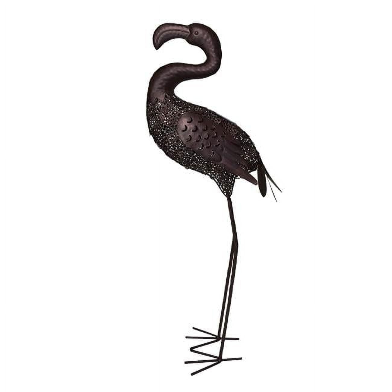 35" Hammer Tone Bronze Steel Flamingo Garden Sculpture with Solar Light