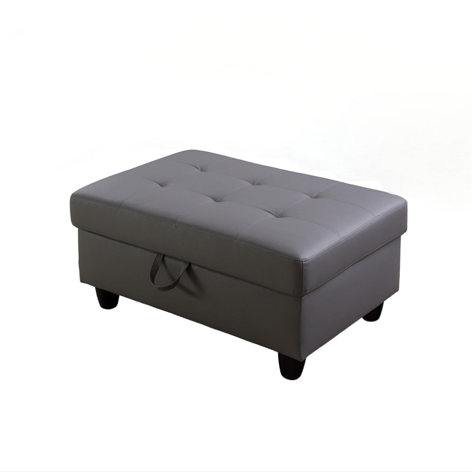 35" Dark Gray Faux Leather Storage Ottoman with Solid Wood Frame