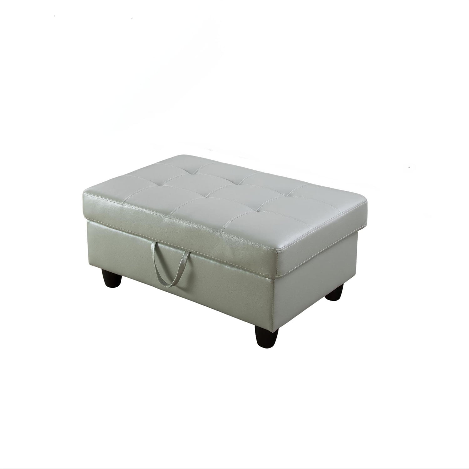 Silver Green Faux Leather Storage Ottoman with Solid Wood Frame
