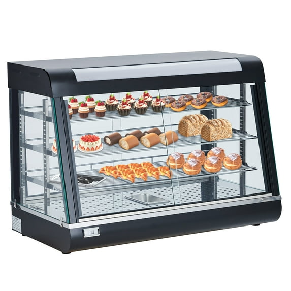 35 inch 3-Tier Commercial Food Warmer Display with 3 Removable Shelves 800W Electric Food Warmer Display With Tempered-Glass Door for Restaurant Hamburger Pizza