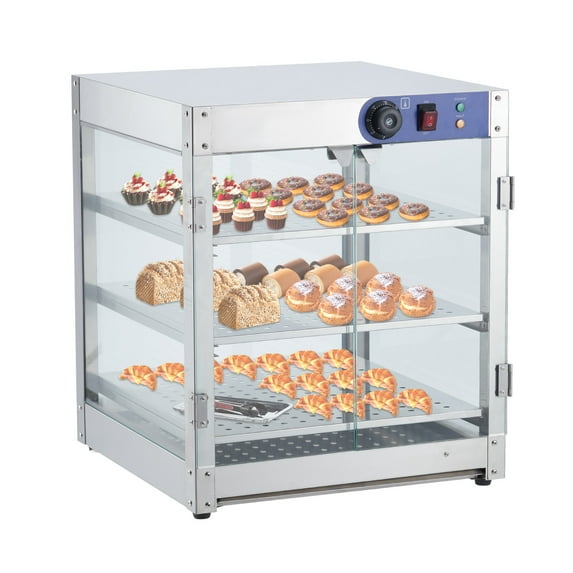 20 inch 3-Tier Commercial Food Warmer Display with 3 Removable Shelves 800W Electric Food Warmer Display With Tempered-Glass Door for Restaurant Hamburger Pizza