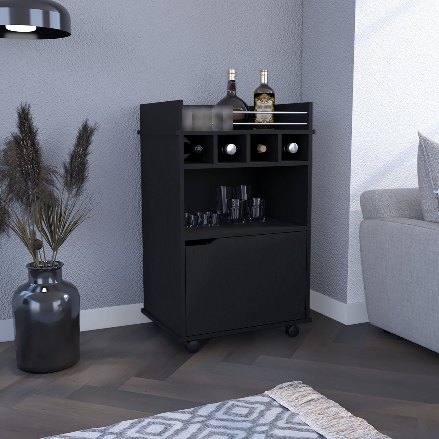 35 - inch Bar Cart with Shelves and Cubbies | Great for Small Home ...
