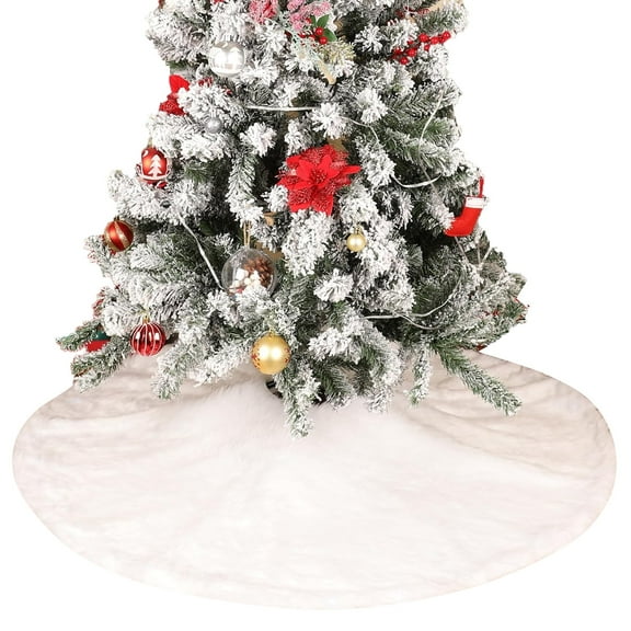 35 inch Christmas Tree Skirt,Bexikou Round White Xmas Tree Mat Base Cover,White Plush Skirt for Christmas Party Christmas Tree Decoration