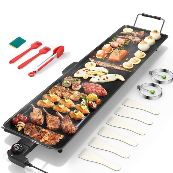35" Electric Grill - Nonstick Iron Plate, Adjustable Temp, Drip Tray, Indoor&Outdoor, Luxury BBQ Gift Set, Festival Gift