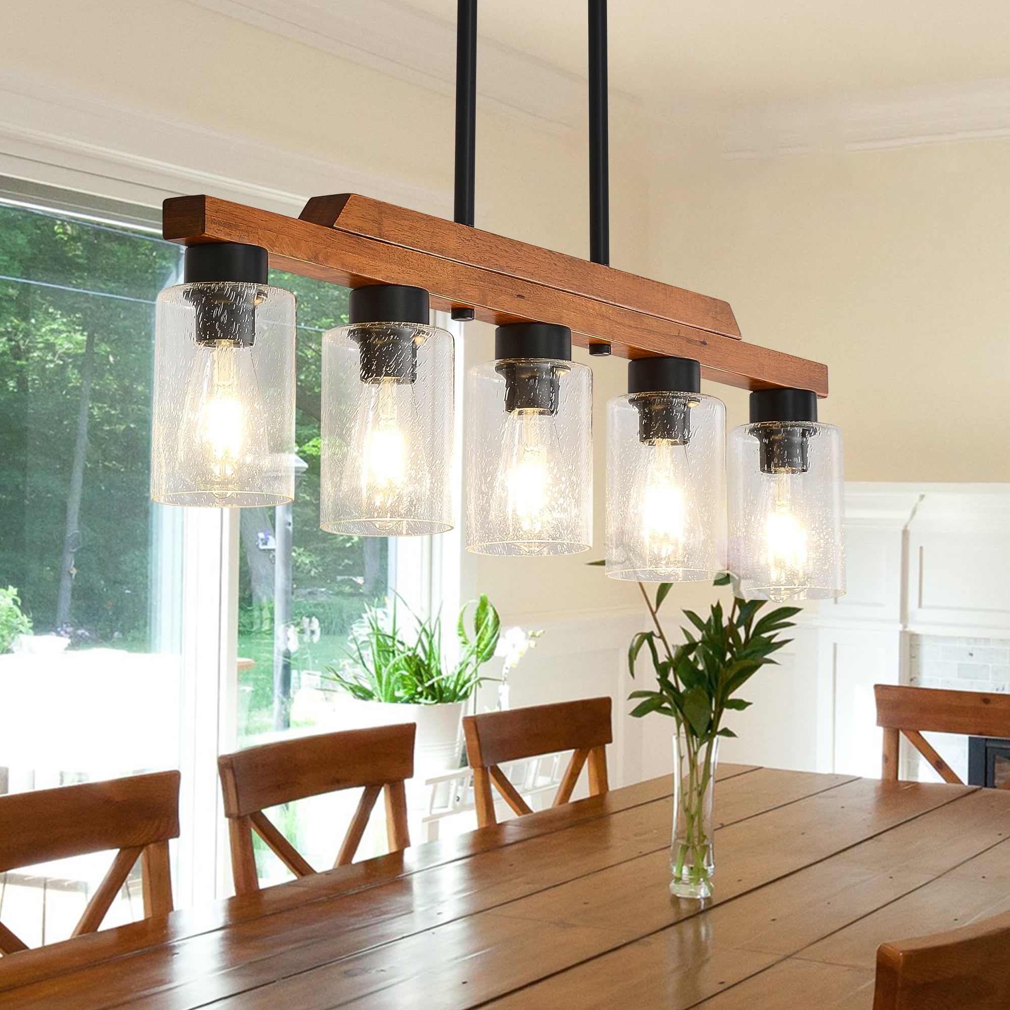 35-inch Farmhouse Chandelier, 5-Light Adjustable Pendant Light with ...