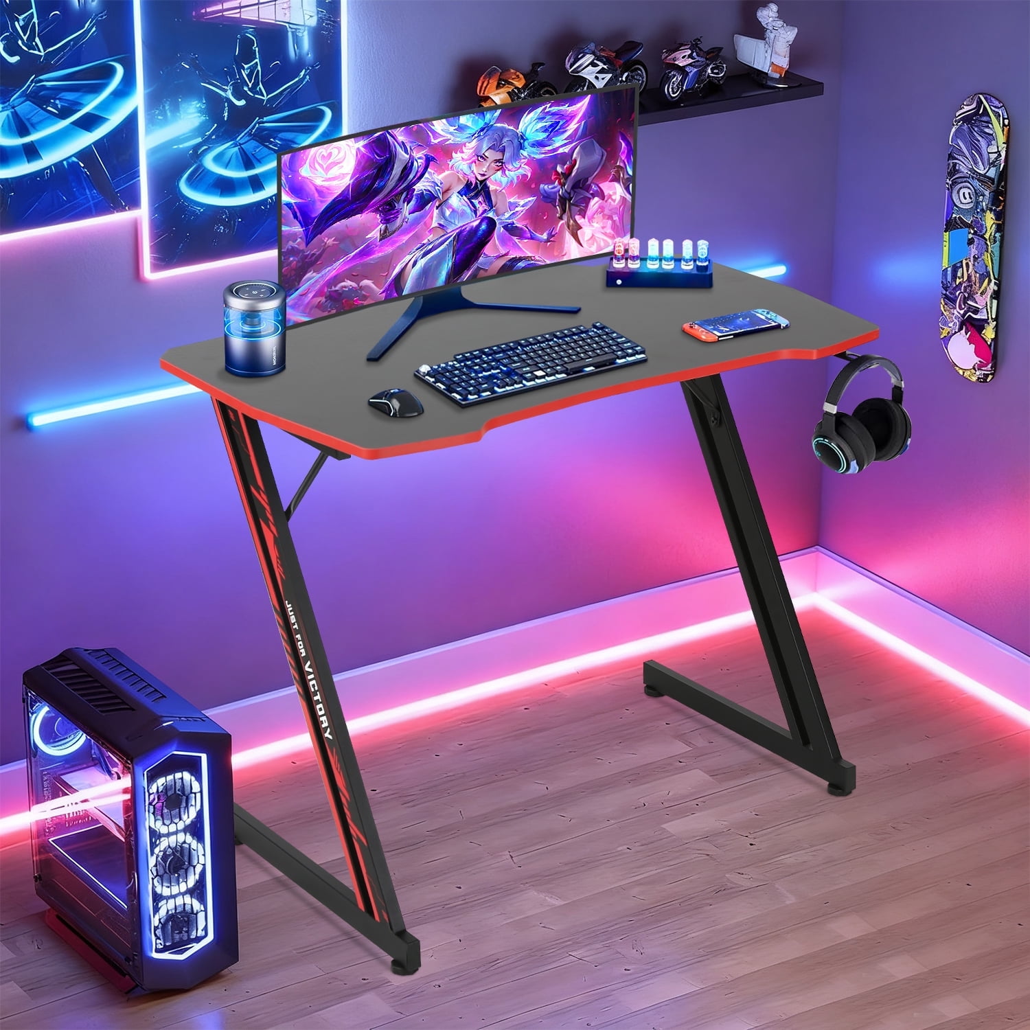 35 inch Gaming Desk Z-Shaped Leg PC Computer Desk with Headphone