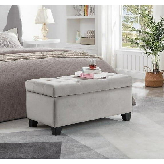 35 inch Upholstered Storage Rectangular Bench for Entryway Bench,Bedroom end of Bed Bench Foot of The Bed,Bench Entryway (Charcoal Gray)