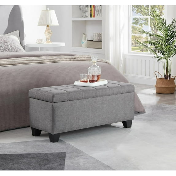 35 inch Upholstered Storage Rectangular Bench for Entryway Bench,Bedroom end of Bed Bench Foot of The Bed,Bench Entryway (Grey)