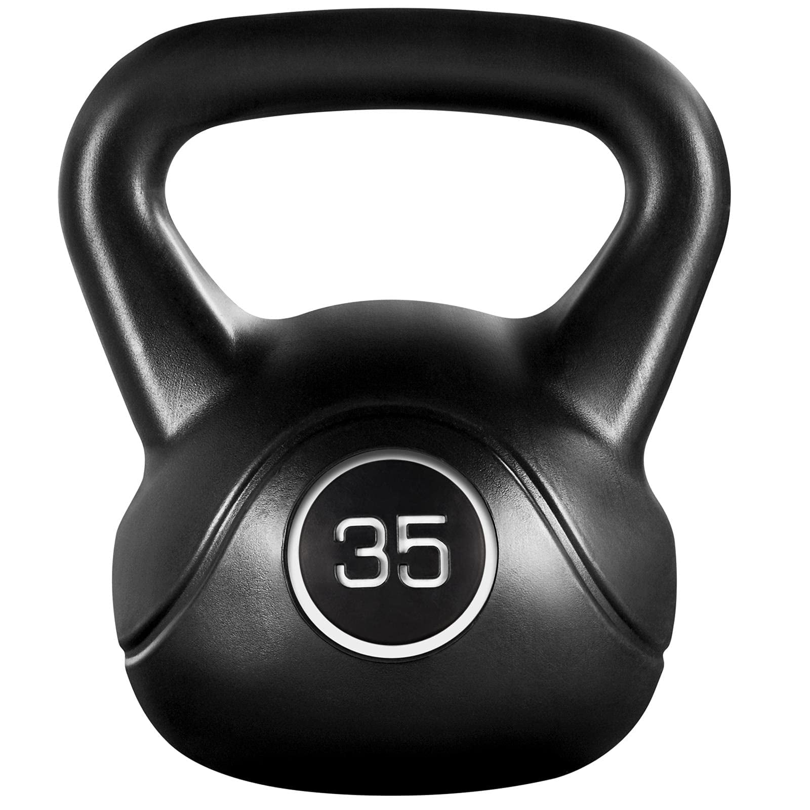 35 lbs kettlebell weights for men and women, home gym equipment with wide flat base and textured grip, strength training fitness gear, black