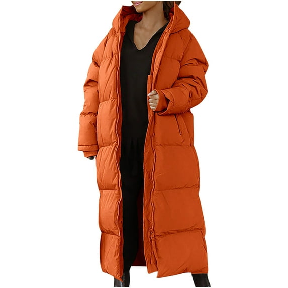 Up to 35% off!Ndbuld Women's Winter Jacket Coat Fleece Lined Long Fluffy Coat Hooded Long Winter with Pockets Warm Parka Coat Sales Promotion,S-2XL,Orange
