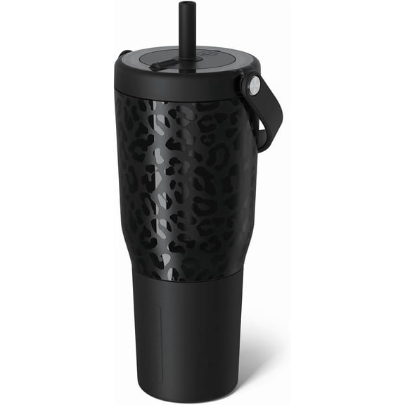 35 oz Leakproof Travel Tumbler with Handle and Flexible SoftSip Straw Silicone Sleeve Stainless Steel Cup Holder Travel Friendly Water Bottle Onyx Leopard