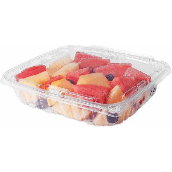 35 oz RPET Clear Hinged Tamper-Evident Food Containers - 134 Pcs, Recycled Plastic, Leak-Resistant, for Deli, Bakery, Produce
