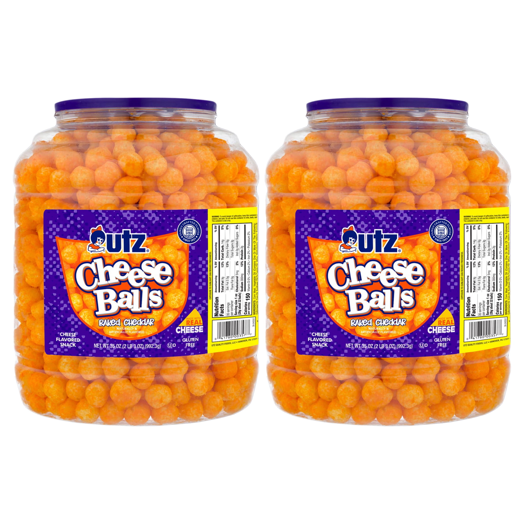 2 pack) Utz Cheddar Cheese Balls, 35 oz Barrel 