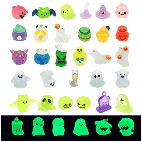 35 pcs Luminous Resin Mini Halloween Figurines, Glow in The Dark Tiny Ghosts Figurines Plastic Miniature Small Figures to Hide