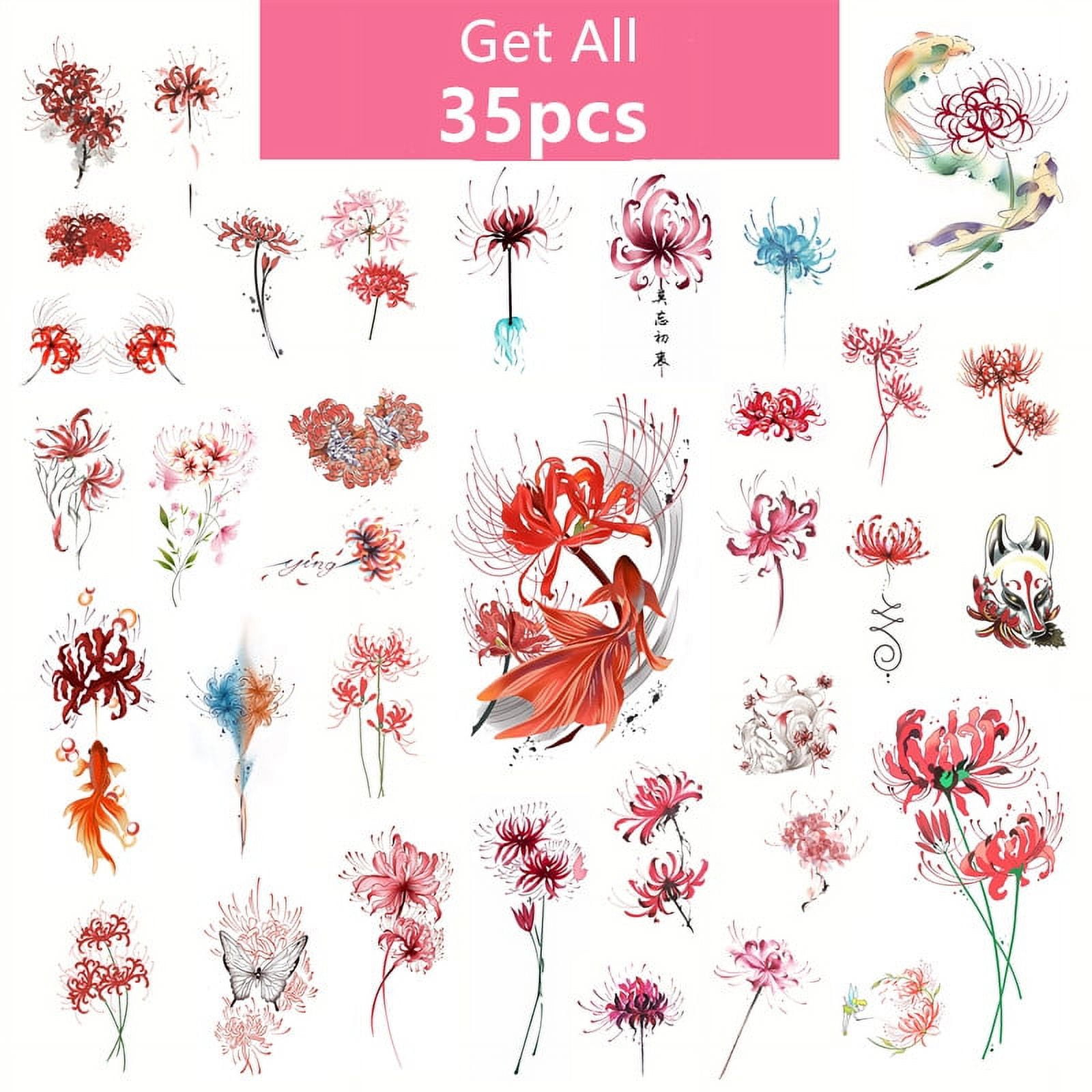 35 pcs Stunning Flower Tattoo Temporary Tattoo - Perfect for Fashion ...