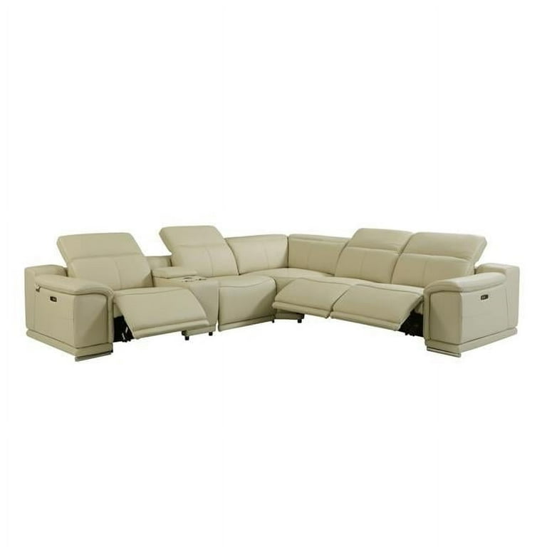 Gray Italian Leather Power Reclining U Shaped Six Piece Corner Sectional With Console Gray Italian Leather Power Reclining U Shaped Six Piece Corner Sectional With Console
