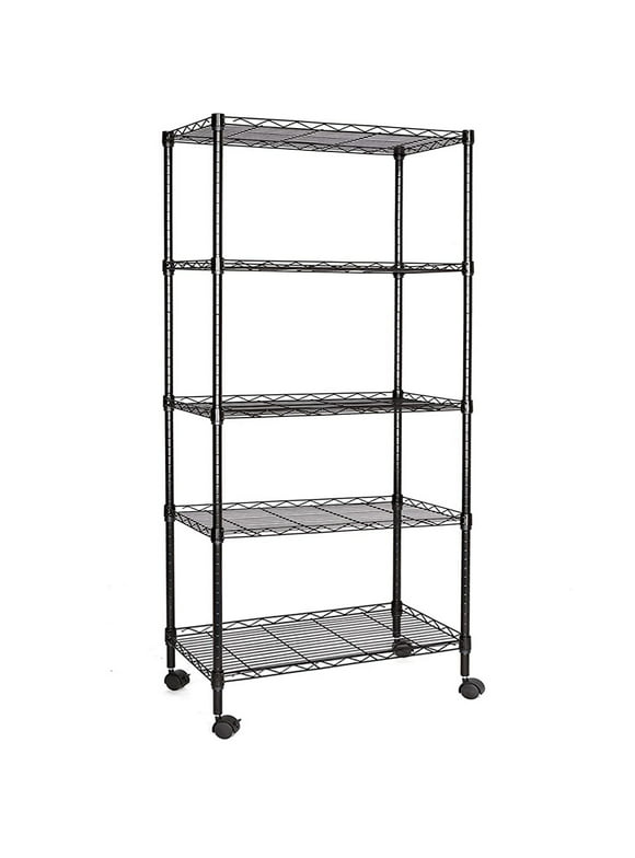 35" x 14" x 65" Bakers Rack for Microwave, 5-Tier Heavy Duty Kitchen Food Storage Shelf, Metal Microwave Cart, Kitchen Cart for Holding Books Pots Pans Stand Mixers Microwaves Dishes Bowls, Q0667