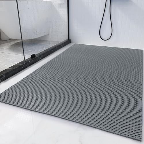 35 x 24 Extra Large Shower Mat for Shower Stall Tub, Non Slip Bath Mat Bathroom Accessories, PVC Mats for Shower and Bathroom, Quick Drying, (Gray, 35"x24")