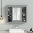 thumbnail image 1 of 35'' x 28'' Bathroom Medicine Cabinet with Mirror, Wood Wall Mounted Bathroom Storage Cabinet with 6 Open Shelves and 2 Concealed Storage, Saving Space, Grey (Not Include Bathroom Vanity ), 1 of 7