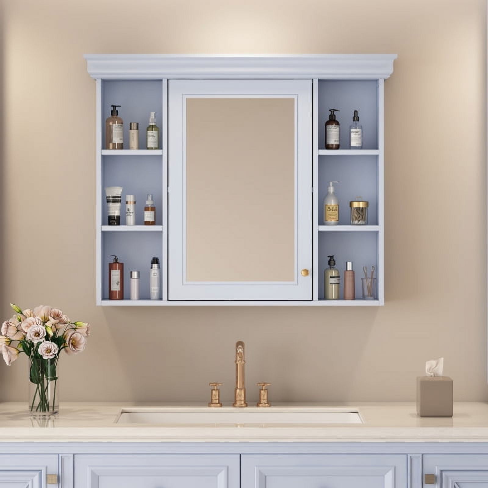 35'' x 28'' Black Wall Mounted Bathroom Storage Cabinet with Mirror ...