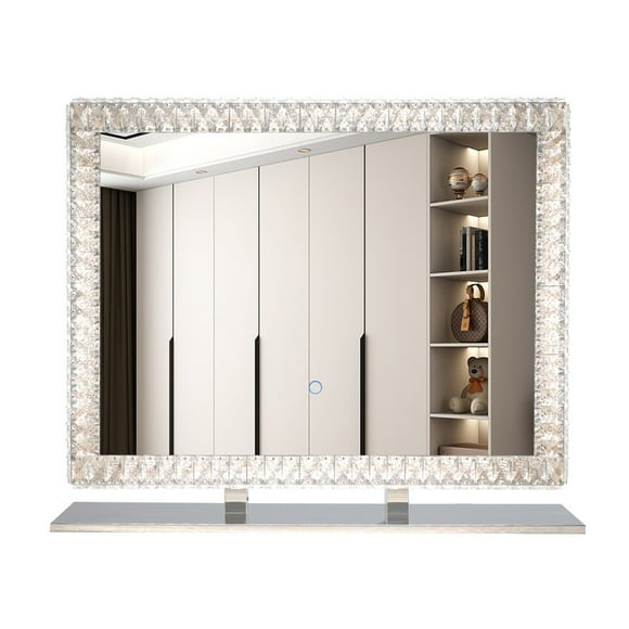 35" x 28" LED Bathroom Mirror with Crystal Border Dimmable Touch Sensor Vanity Mirror with Adjustable Color Temperature, Wall Mounted or Tabletop Use (1-Pack)