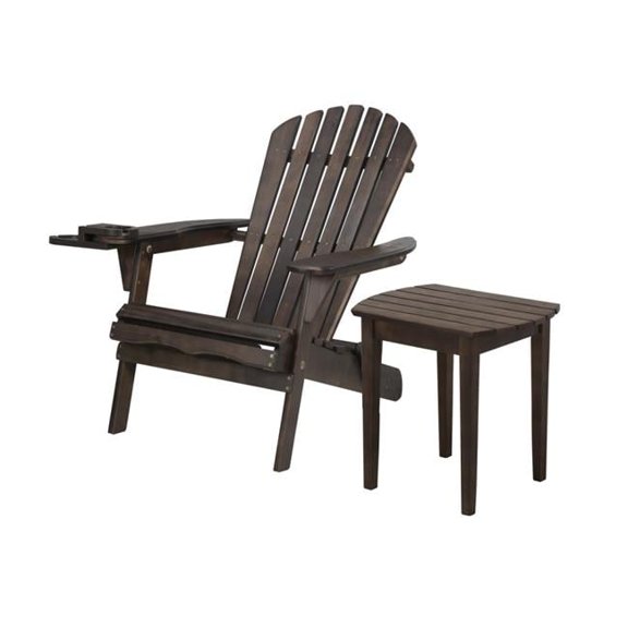 35 x 32 x 28 in. Foldable Chair with Cup Holder & End Table, Dark Brown