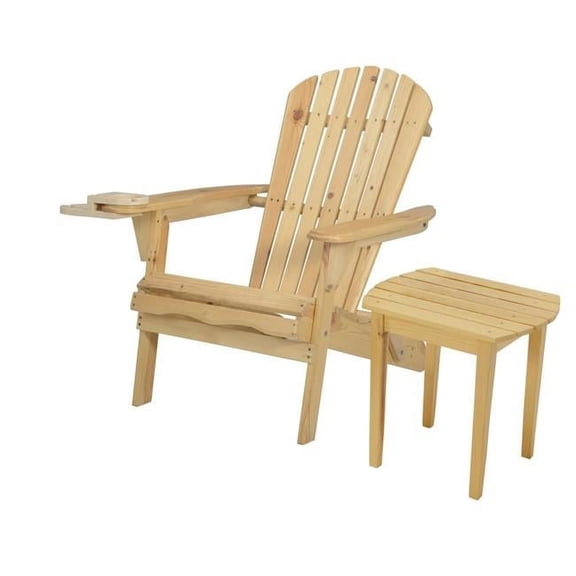35 x 32 x 28 in. Foldable Chair with Cup Holder & End Table, Natural