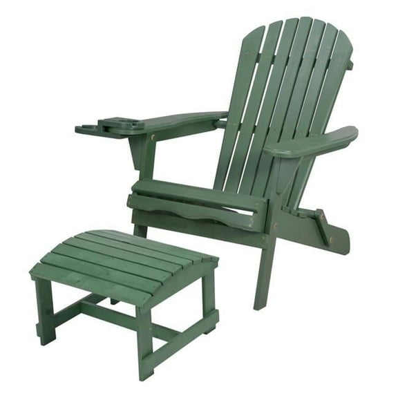 35 x 32 x 28 in. Foldable Chair with Cup Holder & Ottoman, Green