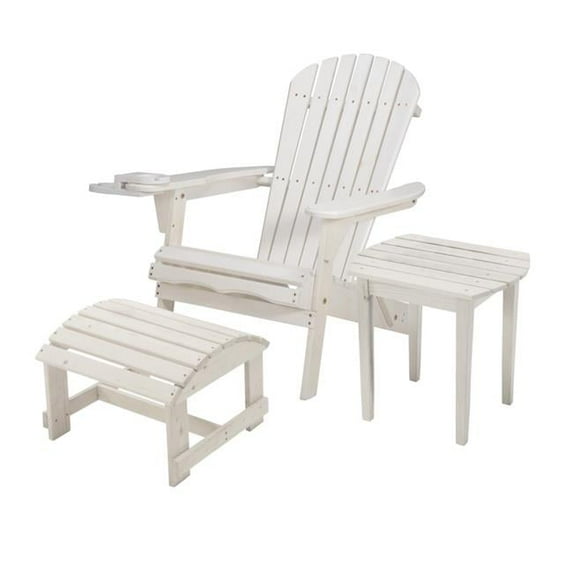 35 x 32 x 28 in. Foldable Chair with Cup Holder & Ottoman, White