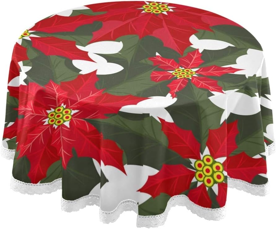 35" x 35"Round Table Cloths for Christmas Decor,Poinsettia Christmas