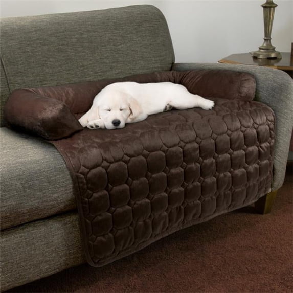35 x 35 in. Furniture Protector Pet Cover with Shredded Foam Filled 3-Sided Bolster Soft Plush Fabric, Brown