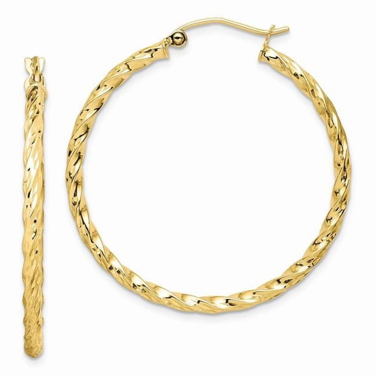 35 x 36 mm 10K Yellow Gold Twisted Diamond Cut Hoop Earrings, Pair