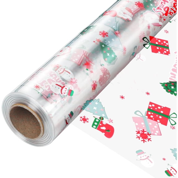 35 in x 50 ft Christmas Cellophane Wrap Roll - 3 Mil Thick Transparent Merry Christmas Cellophane Wrapping Paper, Colored Cellophane Wrap for Gift Flower Basket Decoration