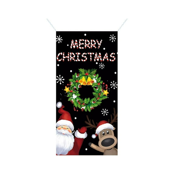 35 x 79 Inch Christmas Door Cover, Santa Claus Pattern Polyester Door Decoration, Holiday Front Door Cover for Christmas Day, Indoor Outdoor Festival Party Home Decor