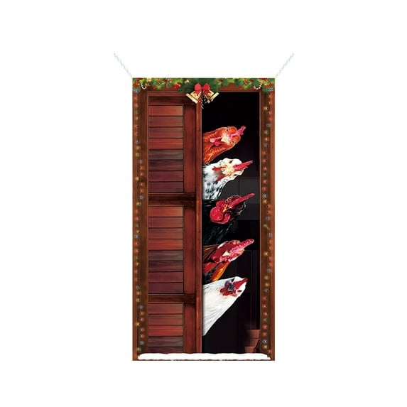 35 x 79 Inch Christmas Door Cover, Santa Claus Pattern Polyester Door Decoration, Holiday Front Door Hanging for Xmas Party, Indoor Outdoor Festival Home Decor