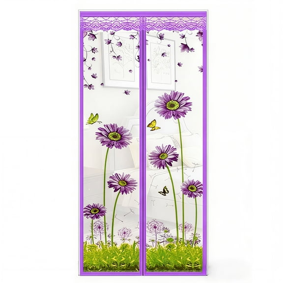 35 x 83 In Magnetic Mesh Screen Door Fly & Mosquito Bug Curtain for Front, Back, and French Doors, Temporary Hanging Door Screen, Purple