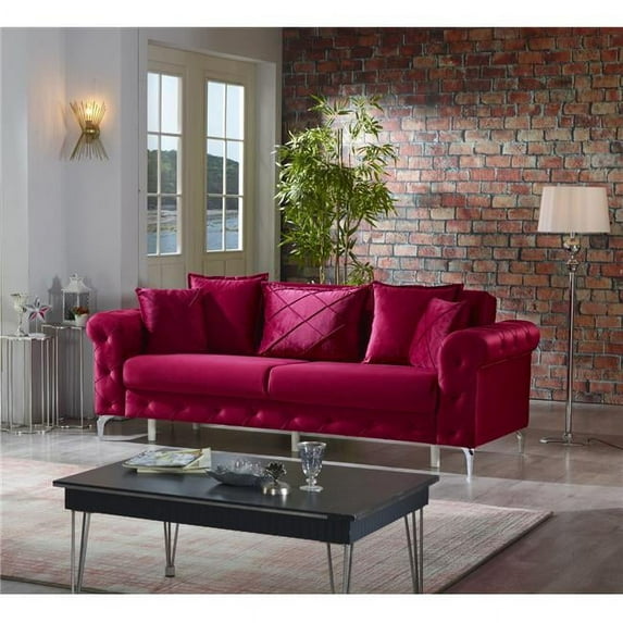 35 x 93 x 33 in. Riva 3 Seat Sofa, Burgundy