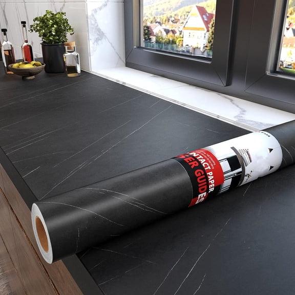 35"x120" Black Marble Contact Paper Peel and Stick Countertop Contact Paper Waterproof Marble Contact Paper Black Large Contact Paper for Countertops Renter Friendly Wallpaper, Easy to Use