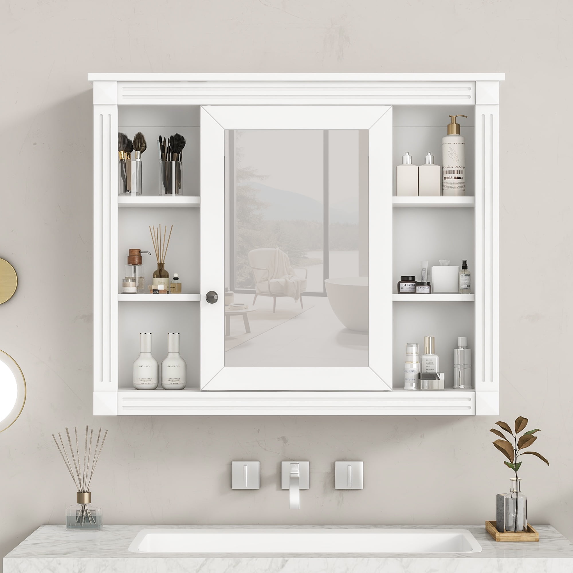 M optimized Wall Mount Bathroom Storage Cabinet with Mirror Door, 8 ...