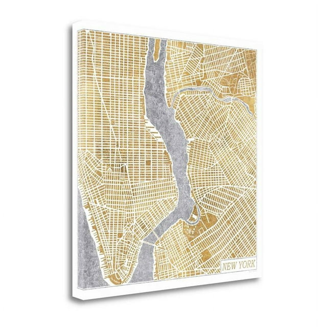 35"x35" Gilded New York Map By Laura Marshall Print on Canvas Fabric Multi-Color