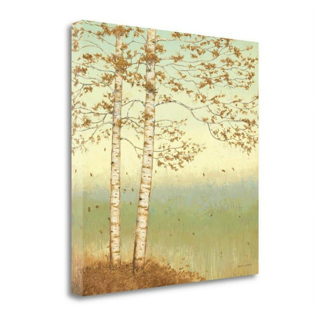 35"x35" Golden Birch I With Blue Sky By James Wiens on Canvas Fabric Multi-Color