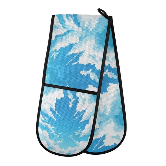 35" x7" Double Oven Mitt Heat Resistant Oven Gloves Withstands Up to 200°C for Kitchen Baking & BBQ Cartoon Sky