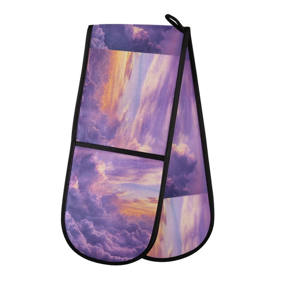 35" x7" Double Oven Mitt Heat Resistant Oven Gloves Withstands Up to 200C for Kitchen Baking & BBQ Fluffy Clouds