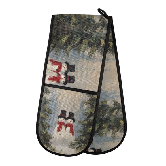 35" x7" Double Oven Mitt Heat Resistant Oven Gloves Withstands Up to 200C for Kitchen Baking & BBQ Moody Snowman Couple