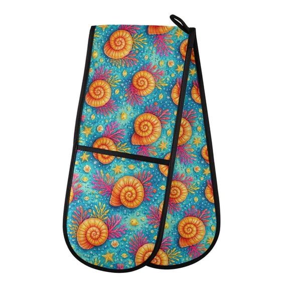 35" x7" Double Oven Mitt Heat Resistant Oven Gloves Withstands Up to 200C for Kitchen Baking & BBQ Orange-brown Shell Pattern